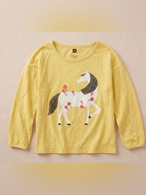 TEA COLLECTION Horse Graphic L/S Tee - Acacia - Yellow- Girls 6
